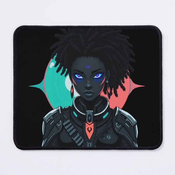 Item preview, Afrofuturist Warrior – Neon Cyber Guardian designed and sold by Rothnaric.