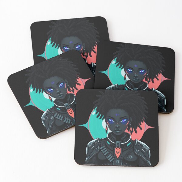 Item preview, Afrofuturist Warrior – Neon Cyber Guardian designed and sold by Rothnaric.
