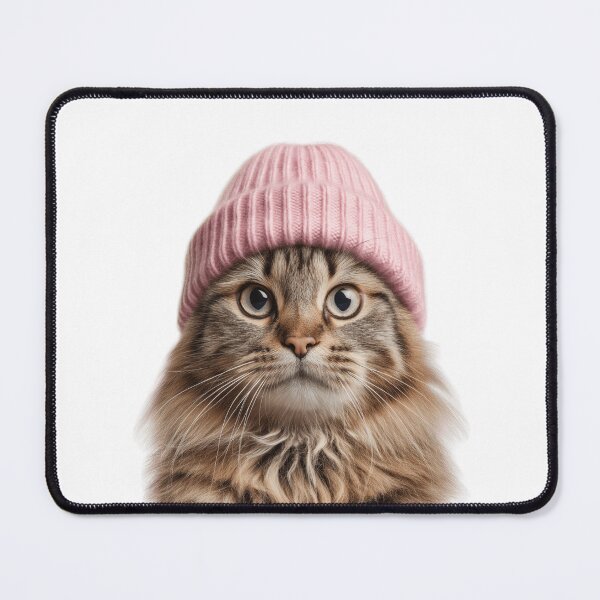 Item preview, Cozy American Bobtail Cat Wearing Pink Winter Hat Trendy Animal Fashion Artwork designed and sold by LazyOwlStore.