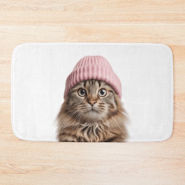 Item preview, Cozy American Bobtail Cat Wearing Pink Winter Hat Trendy Animal Fashion Artwork designed and sold by LazyOwlStore.