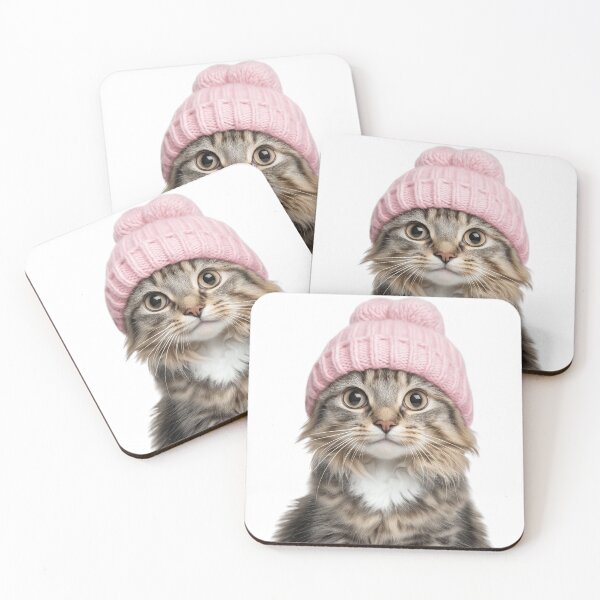 Item preview, Cozy American Curl Cat Wearing Pink Winter Hat Trendy Animal Fashion Artwork designed and sold by LazyOwlStore.