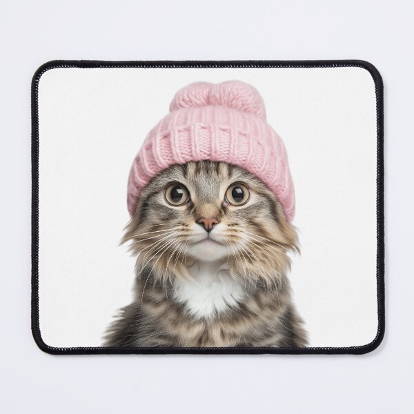 Item preview, Cozy American Curl Cat Wearing Pink Winter Hat Trendy Animal Fashion Artwork designed and sold by LazyOwlStore.