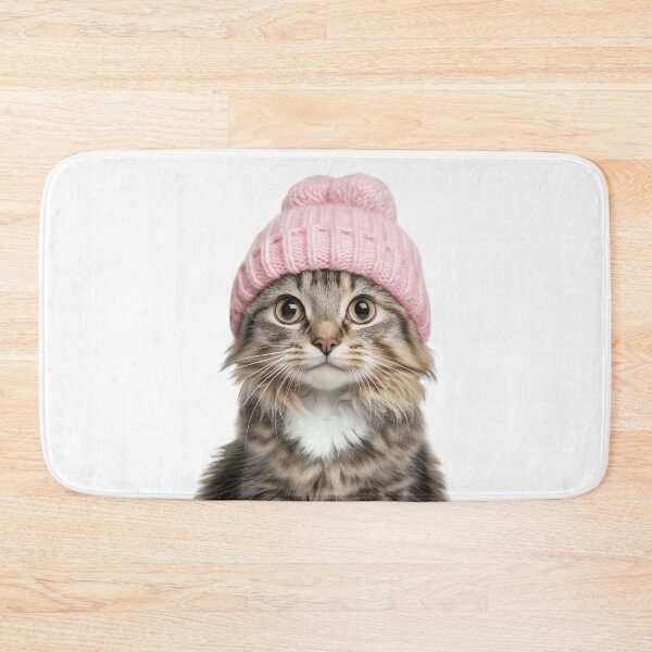 Item preview, Cozy American Curl Cat Wearing Pink Winter Hat Trendy Animal Fashion Artwork designed and sold by LazyOwlStore.