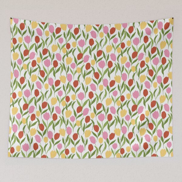 Item preview, Colorful red pink yellow tulip field spring blooms on white background  designed and sold by PrettywithColor.