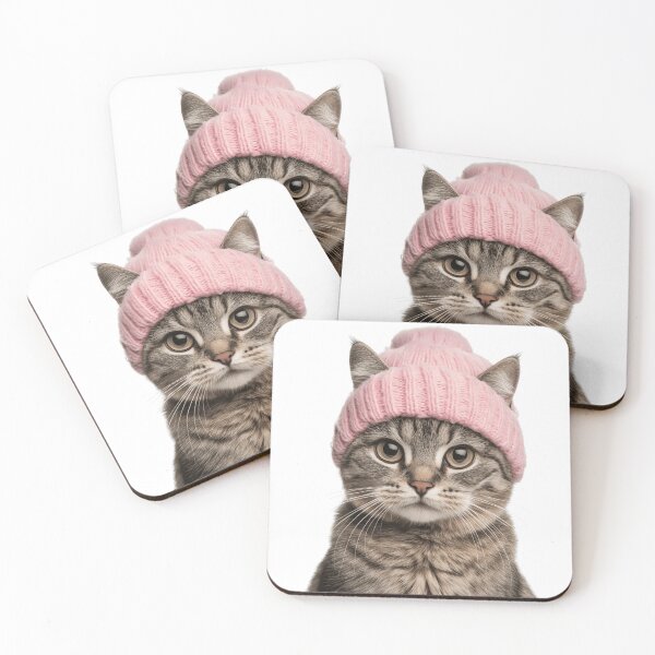 Item preview, Cozy American Shorthair Cat Wearing Pink Winter Hat Trendy Animal Fashion Artwork designed and sold by LazyOwlStore.