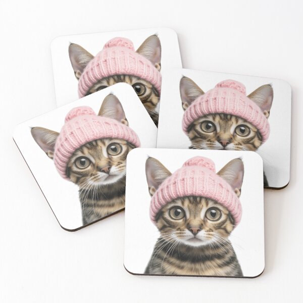 Item preview, Cozy Bengal Cat Wearing Pink Winter Hat Trendy Animal Fashion Artwork designed and sold by LazyOwlStore.