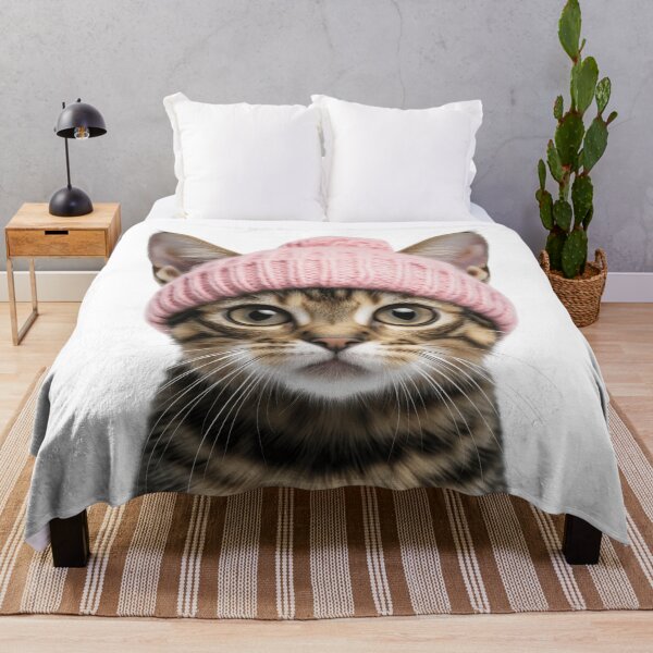 Item preview, Cozy Bengal Cat Wearing Pink Winter Hat Trendy Animal Fashion Artwork designed and sold by LazyOwlStore.