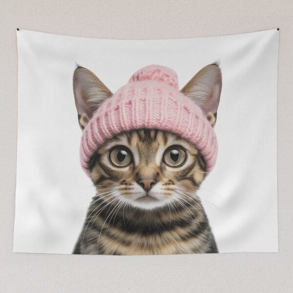 Artikelvorschau, Gemütliche Bengalkatze mit rosa Wintermütze und trendigem Tiermode-Kunstwerk entworfen und verkauft von LazyOwlStore.