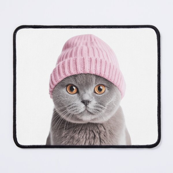 Item preview, Cozy British Shorthair Cat Wearing Pink Winter Hat Trendy Animal Fashion Artwork designed and sold by LazyOwlStore.