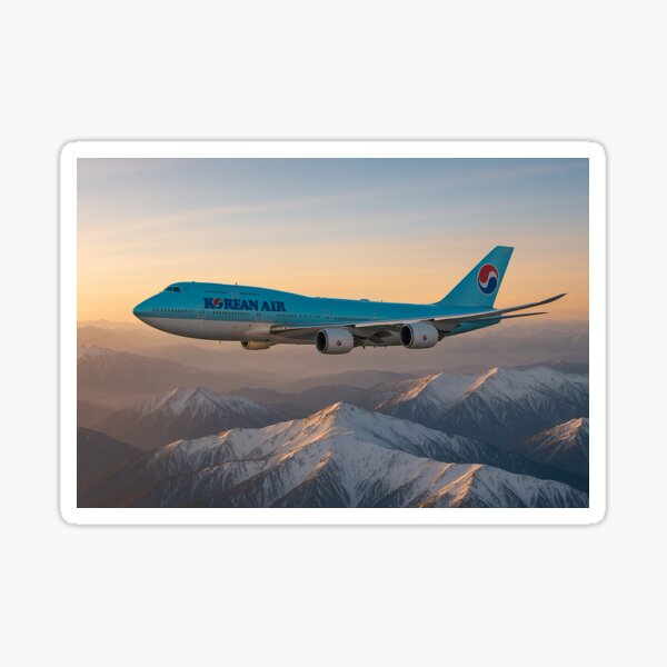 Korean Air 747-8 Over Korea at Sunrise Sticker