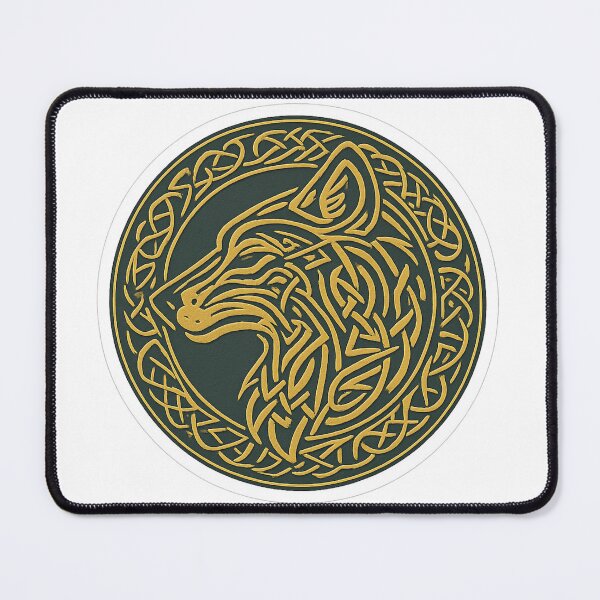 Item preview, Golden Celtic Wolf Head – Intricate Knotwork Emblem on Dark Green designed and sold by Tommy Studio.