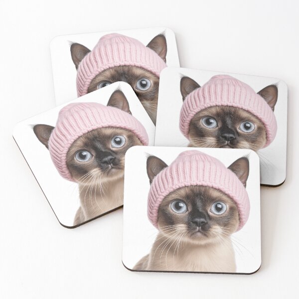 Item preview, Cozy Burmese Cat Wearing Pink Winter Hat Trendy Animal Fashion Artwork designed and sold by LazyOwlStore.