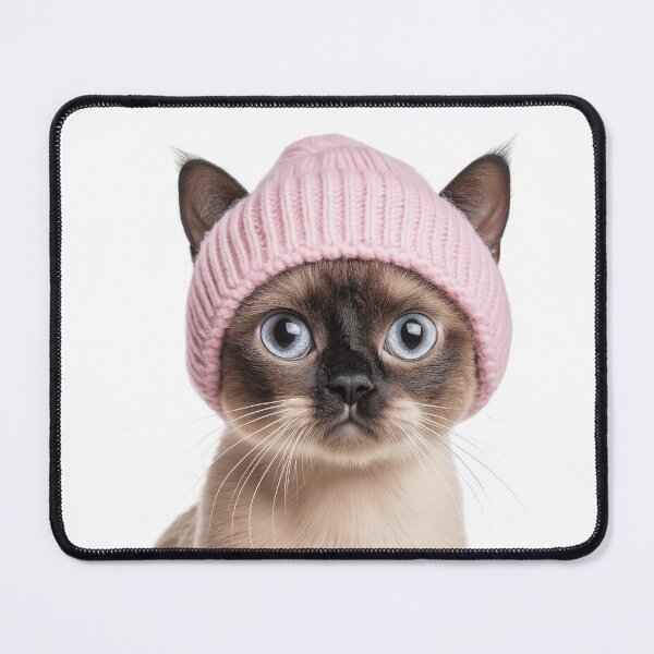 Item preview, Cozy Burmese Cat Wearing Pink Winter Hat Trendy Animal Fashion Artwork designed and sold by LazyOwlStore.
