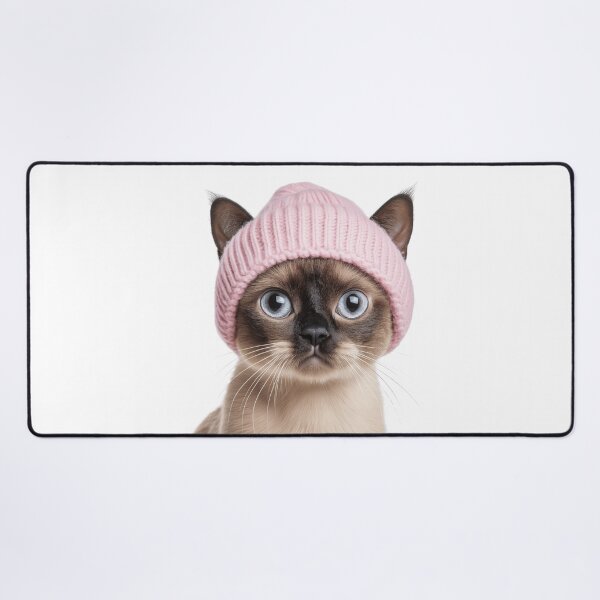 Item preview, Cozy Burmese Cat Wearing Pink Winter Hat Trendy Animal Fashion Artwork designed and sold by LazyOwlStore.