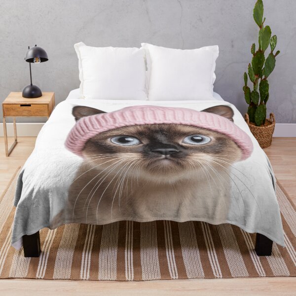 Item preview, Cozy Burmese Cat Wearing Pink Winter Hat Trendy Animal Fashion Artwork designed and sold by LazyOwlStore.