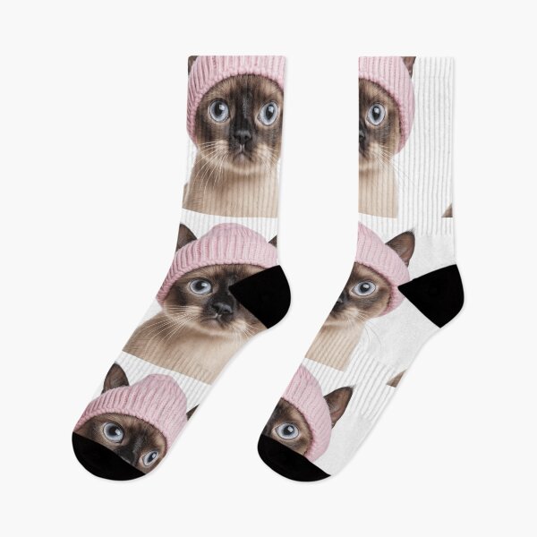 Item preview, Cozy Burmese Cat Wearing Pink Winter Hat Trendy Animal Fashion Artwork designed and sold by LazyOwlStore.