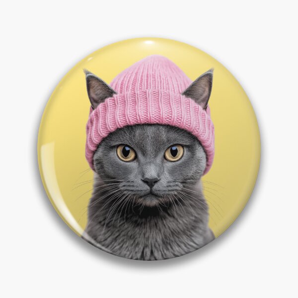Item preview, Cozy Chartreux Cat Wearing Pink Winter Hat Trendy Animal Fashion Artwork designed and sold by LazyOwlStore.