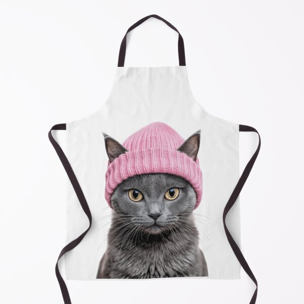 Item preview, Cozy Chartreux Cat Wearing Pink Winter Hat Trendy Animal Fashion Artwork designed and sold by LazyOwlStore.