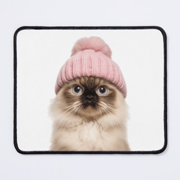 Item preview, Cozy Himalayan Cat Wearing Pink Winter Hat Trendy Animal Fashion Artwork designed and sold by LazyOwlStore.