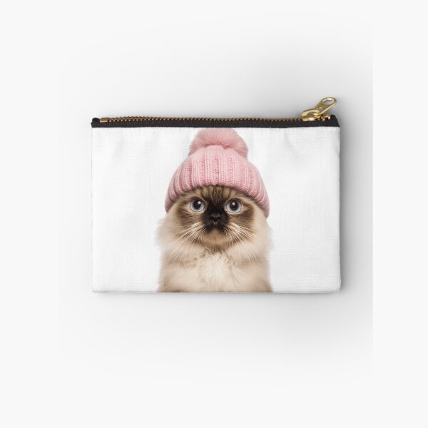 Item preview, Cozy Himalayan Cat Wearing Pink Winter Hat Trendy Animal Fashion Artwork designed and sold by LazyOwlStore.