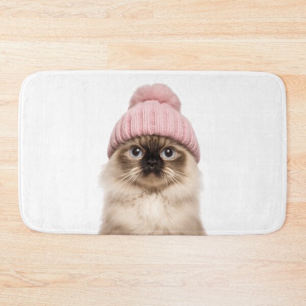 Item preview, Cozy Himalayan Cat Wearing Pink Winter Hat Trendy Animal Fashion Artwork designed and sold by LazyOwlStore.