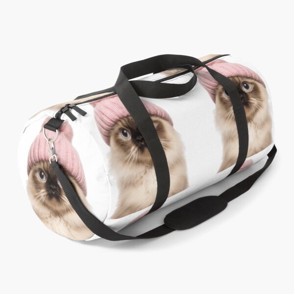 Item preview, Cozy Himalayan Cat Wearing Pink Winter Hat Trendy Animal Fashion Artwork designed and sold by LazyOwlStore.