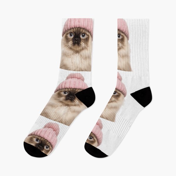 Item preview, Cozy Himalayan Cat Wearing Pink Winter Hat Trendy Animal Fashion Artwork designed and sold by LazyOwlStore.