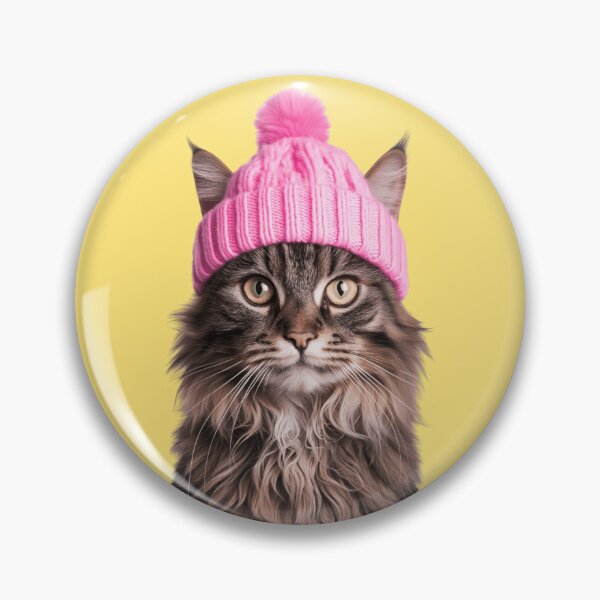 Item preview, Cozy Maine Coon Cat Wearing Pink Winter Hat Trendy Animal Fashion Artwork designed and sold by LazyOwlStore.