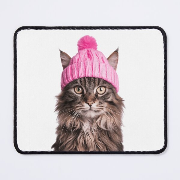 Item preview, Cozy Maine Coon Cat Wearing Pink Winter Hat Trendy Animal Fashion Artwork designed and sold by LazyOwlStore.