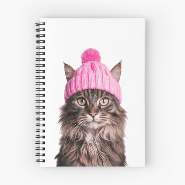 Item preview, Cozy Maine Coon Cat Wearing Pink Winter Hat Trendy Animal Fashion Artwork designed and sold by LazyOwlStore.