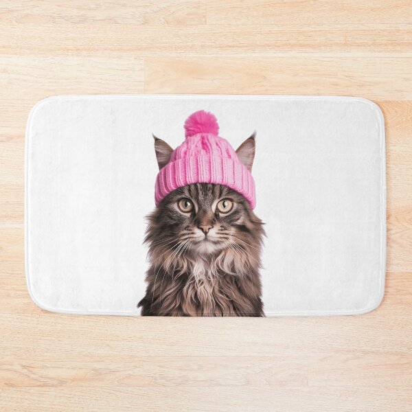 Item preview, Cozy Maine Coon Cat Wearing Pink Winter Hat Trendy Animal Fashion Artwork designed and sold by LazyOwlStore.