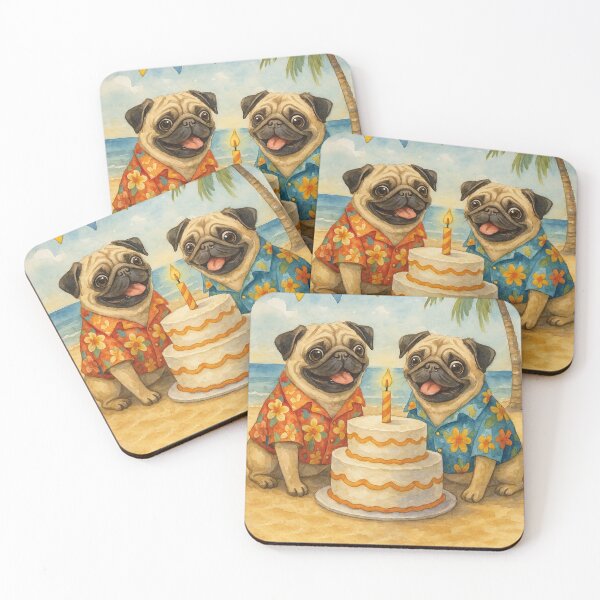 Item preview, Birthday party on the beach, funny pugs designed and sold by Mauswohn.