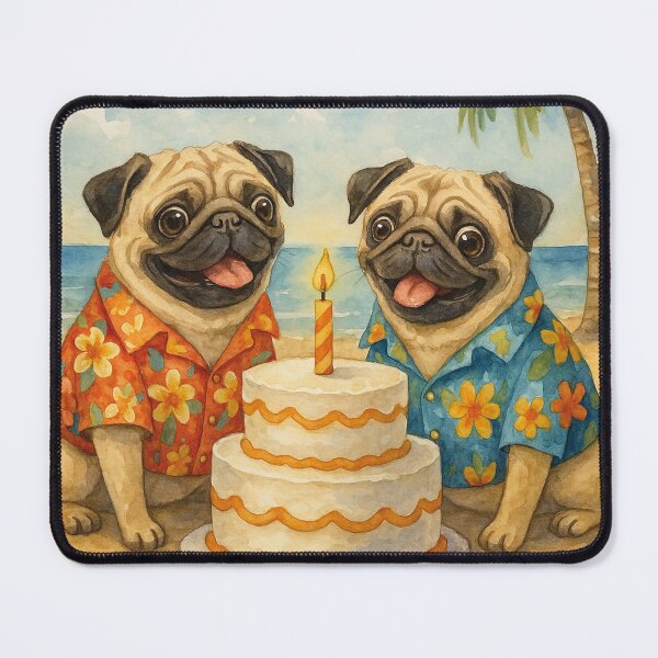 Item preview, Birthday party on the beach, funny pugs designed and sold by Mauswohn.