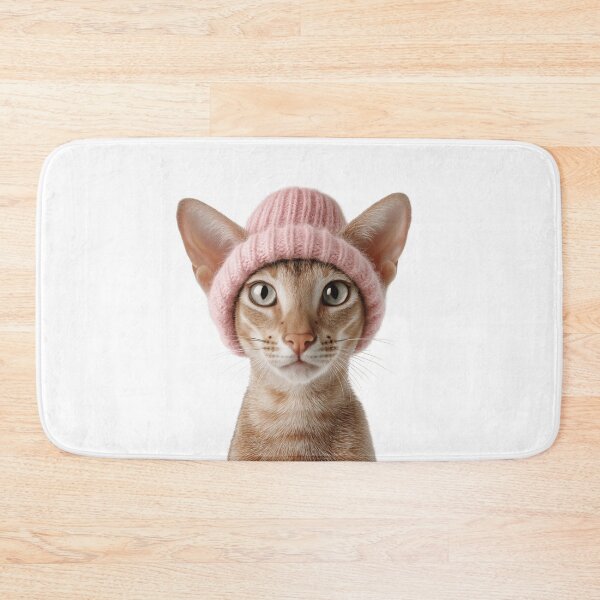Item preview, Cozy Oriental Shorthair Cat Wearing Pink Winter Hat Trendy Animal Fashion Artwork designed and sold by LazyOwlStore.