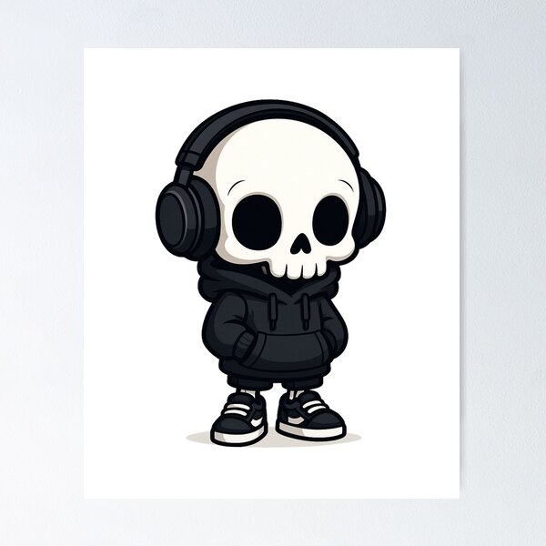 Item preview, Chibi Skeleton in Streetwear & Sneakers | Cute Cool Cartoon Art designed and sold by ColorSplash123.