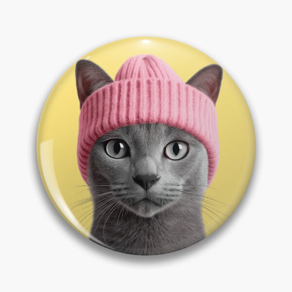 Item preview, Cozy Russian Blue Cat Wearing Pink Winter Hat Trendy Animal Fashion Artwork designed and sold by LazyOwlStore.