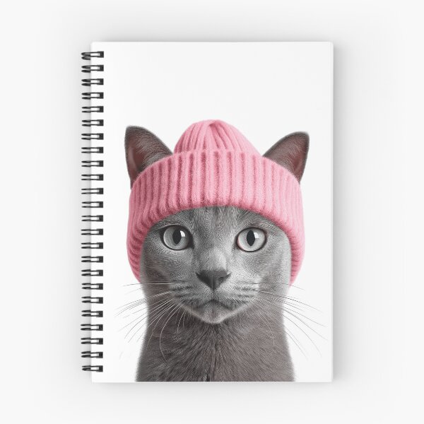 Item preview, Cozy Russian Blue Cat Wearing Pink Winter Hat Trendy Animal Fashion Artwork designed and sold by LazyOwlStore.