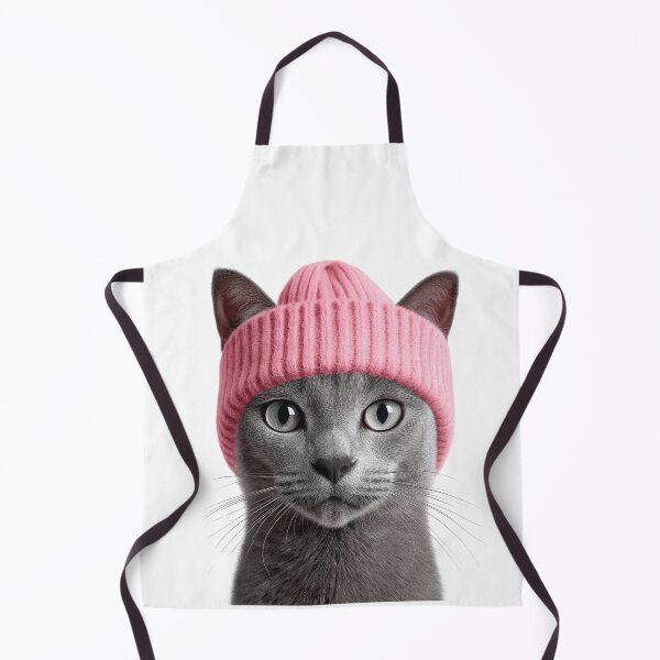 Item preview, Cozy Russian Blue Cat Wearing Pink Winter Hat Trendy Animal Fashion Artwork designed and sold by LazyOwlStore.
