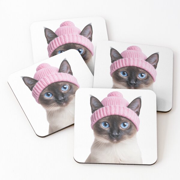 Item preview, Cozy Siamese Cat Wearing Pink Winter Hat Trendy Animal Fashion Artwork designed and sold by LazyOwlStore.