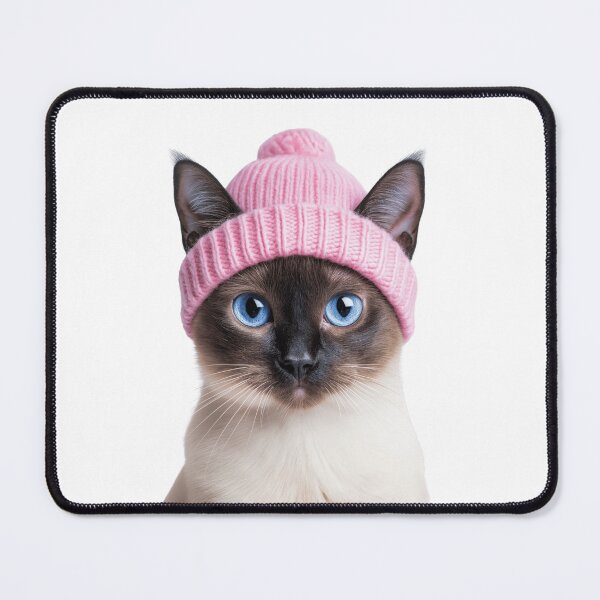 Item preview, Cozy Siamese Cat Wearing Pink Winter Hat Trendy Animal Fashion Artwork designed and sold by LazyOwlStore.