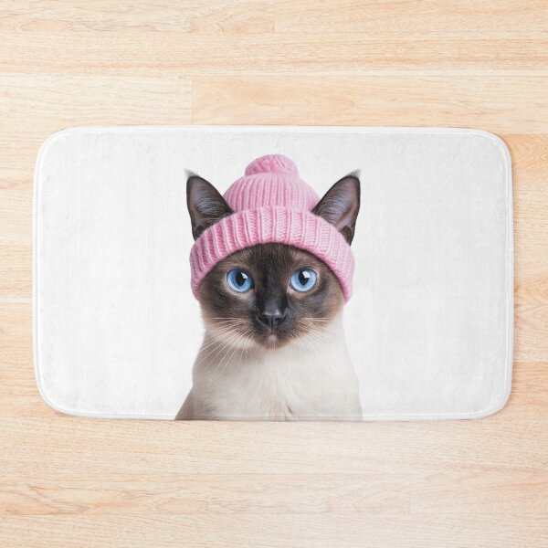 Item preview, Cozy Siamese Cat Wearing Pink Winter Hat Trendy Animal Fashion Artwork designed and sold by LazyOwlStore.