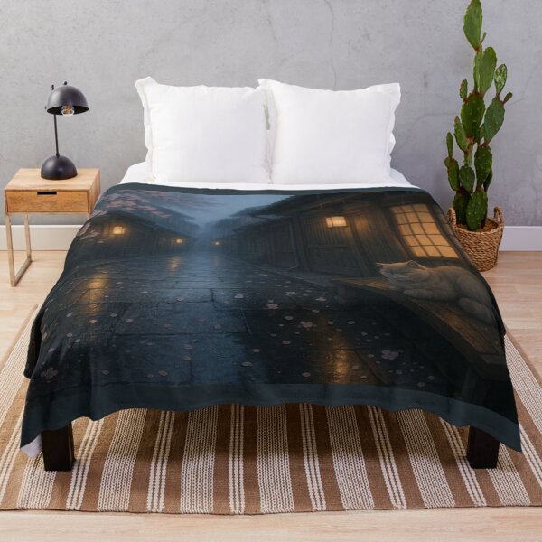 Item preview, Tranquil Rainy Kyoto Street with Cats and Lantern Light designed and sold by Inspired by CarMa.