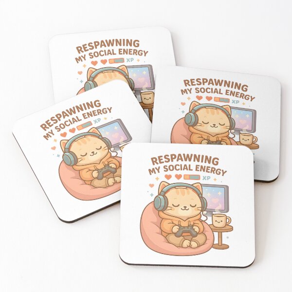 Item preview, Respawning My Social Energy – Cute Introvert Gamer Cat Kawaii Design designed and sold by ArtbotsGallery.
