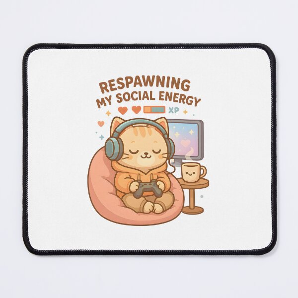 Item preview, Respawning My Social Energy – Cute Introvert Gamer Cat Kawaii Design designed and sold by ArtbotsGallery.
