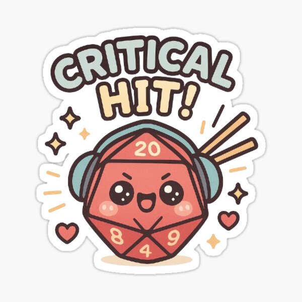 Item preview, Dé D20 Chibi – “CRITICAL HIT !” en style Kawaii designed and sold by LuzCobal.