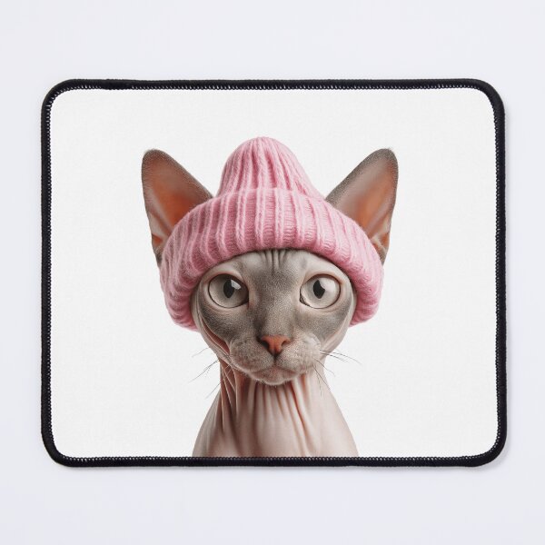 Item preview, Cozy Sphynx Cat Wearing Pink Winter Hat Trendy Animal Fashion Artwork designed and sold by LazyOwlStore.