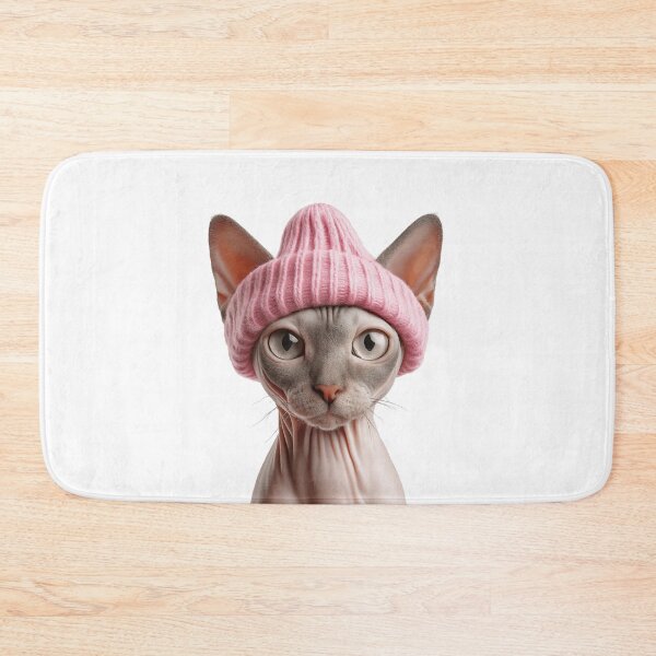 Item preview, Cozy Sphynx Cat Wearing Pink Winter Hat Trendy Animal Fashion Artwork designed and sold by LazyOwlStore.