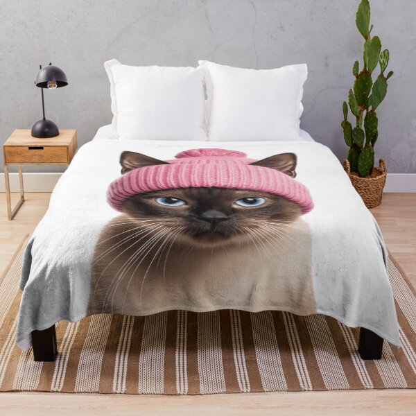 Item preview, Cozy Tonkinese Cat Wearing Pink Winter Hat Trendy Animal Fashion Artwork designed and sold by LazyOwlStore.