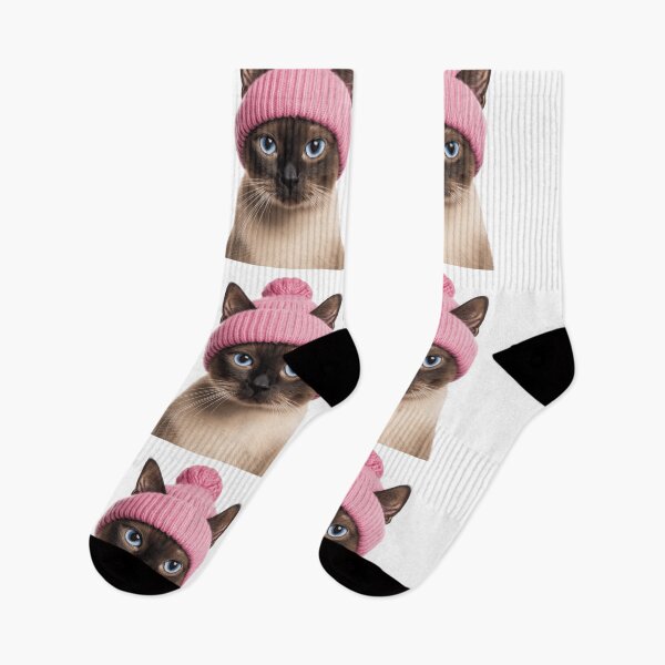 Item preview, Cozy Tonkinese Cat Wearing Pink Winter Hat Trendy Animal Fashion Artwork designed and sold by LazyOwlStore.