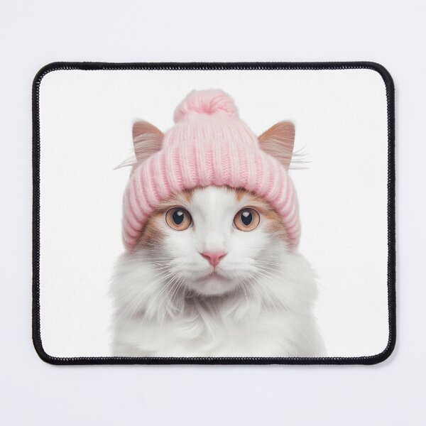 Item preview, Cozy Turkish Van Cat Wearing Pink Winter Hat Trendy Animal Fashion Artwork designed and sold by LazyOwlStore.